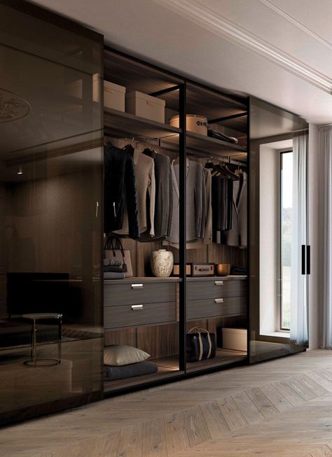 Glass Olivieri Sliding | Livingspace Modern Closets, Bedroom Cupboards, Dream Closet Design, Walk In Closet Design, Wardrobe Door Designs, Luxury Closets Design, Bedroom Cupboard Designs, Modern Closet, Wardrobe Interior Design