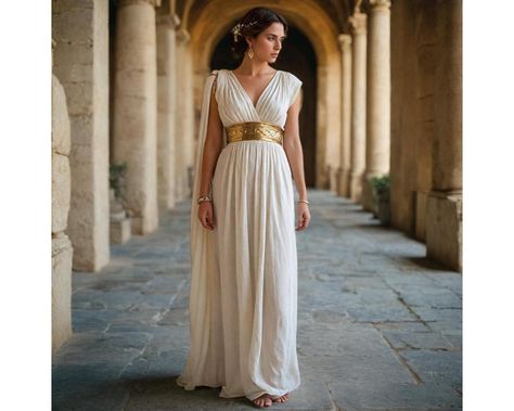 Renaissance Goddess Toga, Ancient Greek Women Costume, Medieval Halloween Greek Costume - Etsy Australia Toga Outfits For Women, Roman Inspired Fashion, Roman Dress Goddesses, Greek Dress Goddesses, Athena Goddess Costume, Roman Attire, Roman Outfit, Roman Goddess Costume, Roman Style Dresses