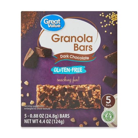 Great Value Gluten-Free Dark Chocolate Granola Bars, 4.4 oz. 5 Count - Walmart.com Dark Chocolate Granola, Gluten Free Granola Bars, Chocolate Granola Bars, Gluten Free Brands, Fruit Parfait, Gluten Allergy, Gluten Free Granola, Parfait Recipes, Chocolate Granola