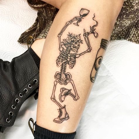 S A N D R A S T O R M on Instagram: “Happy Halloween 💀🍷🚬…” Octopus Tattoo Sleeve, Umbrella Tattoo, Skeleton Tattoo, Tarot Tattoo, Skeleton Tattoos, Fine Line Tattoo, Fire Tattoo, Inspiration Tattoos, Red Ink Tattoos