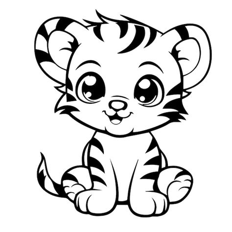 Vector baby tiger doodle illustration | Premium Vector #Freepik #vector #cartoon-sketch #cartoon-doodle #doodle-illustration #doodle Cute Tiger Drawing Cartoon, Tiger Drawing For Kids, Cute Tiger Drawing, Tiger Doodle, Cheer Box, Tiger Cartoon, Crayola Coloring Pages, Sketch Cartoon, Doodle Doodle