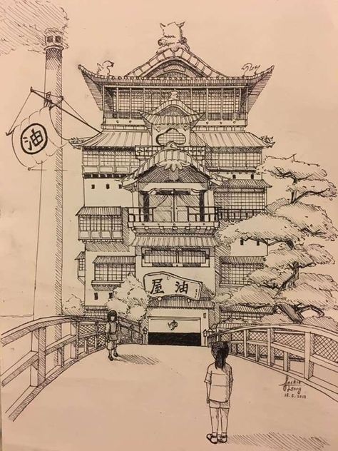 Japanese Architecture Drawings, Sick Drawings, Advanced Higher Art, Harry Potter Art Drawings, Architecture Drawing Sketchbooks, Perspective Drawing Architecture, Building Sketch, Architecture Drawing Art, Tattoo Art Drawings