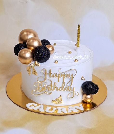 White Cakes Design, Simple Birthday Cake Designs For Husband, Customize Cake Birthday, Mens Cake Designs Birthday, Customized Cake For Men, White And Gold Birthday Cake For Men, 23rd Birthday Cake Ideas For Him, Faux Balls Cake Design, Husband Birthday Cake Men