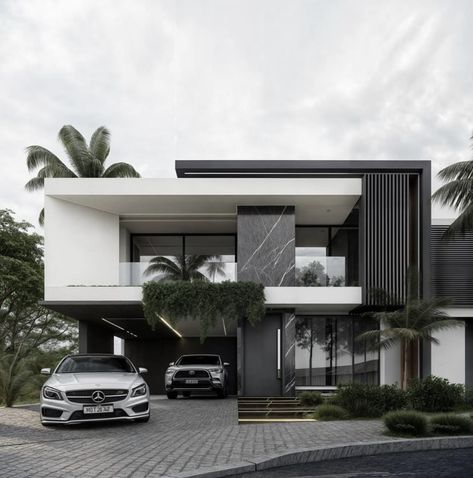 Modern House Exterior 1 Story, Modern Villa Facade, Villa House Plans, Modern Facade Design, Villa Facade Design, Modern Facades, Modern Villa Exterior, Villa Architecture, Modern Facade