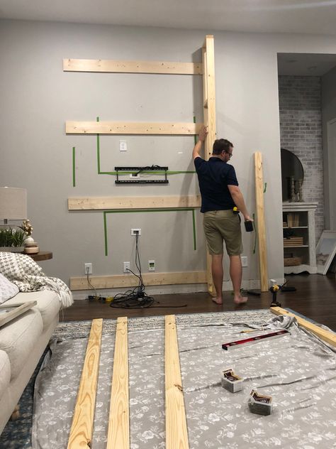 DIY Fireplace and Samsung Frame TV Diy Shiplap Fireplace, Installing A Fireplace, Electric Fireplace Wall, Built In Electric Fireplace, Fireplace Frame, Build A Fireplace, Fireplace Tv Wall, Shiplap Fireplace, Fireplace Built Ins