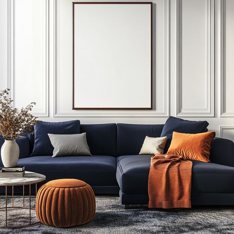 Mockup Frame Cozy Living Room Navy Blue Copper Theme Home Decor Navy Blue Apartment Living Room, Navy And Copper Living Room, Navy Blue Velvet Sofa Living Room, Navy Blue Couch Living Room Decor, Navy Blue Couch Living Room, Blue And Copper Living Room, Living Room Navy Blue, Blue Velvet Sofa Living Room, Navy Blue Velvet Sofa