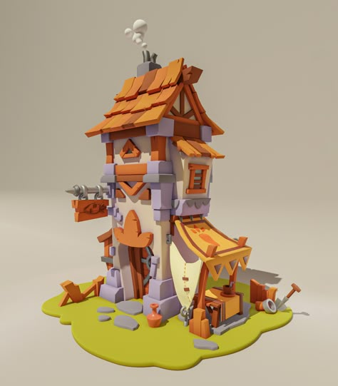 Stylized House, House Render, Idle Game, Props Concept, Game Graphics, Cartoon House, 2d Game Art, Casual Art, Building Concept