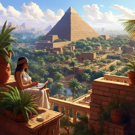 Egyptian Village Art, Fantasy Egyptian City, Egyptian Palace, Ancient Egypt Aesthetic, Ancient Egyptian Cities, Egyptian Wall Art, Greatest Journey, Egypt Concept Art, Egypt Aesthetic