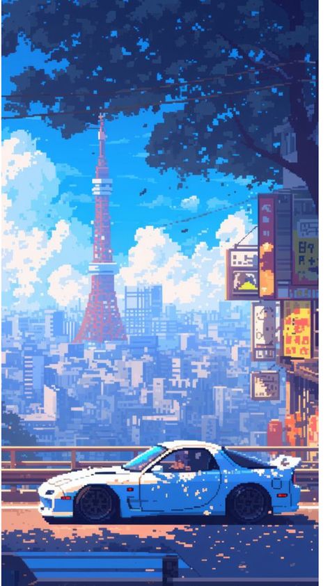 Chill Backgrounds, Pixel Car, Pixel Art Landscape, Japanese Wallpaper Iphone, Pixel Art Background, Jdm Wallpaper, Cool Car Drawings, Cool Pixel Art, Cool Car Pictures