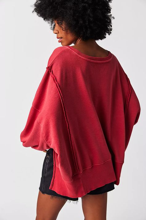 We The Free Camden Sweatshirt | Free People Camden Sweatshirt, Orange Pullover, Dropped Shoulder Sweatshirt, Red Fits, Oversize Fashion, Knit Sweatshirt, Oversized Tee, Basic Style, Raw Edge