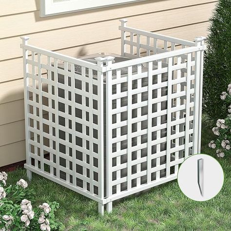 Amazon.com: Beimo 48 "H x 42 "W Air Conditioner Fence Privacy Screen ，Trash Can Screen Enclosure Hide Outside White Vinyl Fence Panels Pool Equipment Enclosure with Metal Stakes for Outdoor, 2 Plastic Panels : Everything Else Hvac Enclosure, Vinyl Fence Decorating Ideas, Trash Can Enclosure, Air Conditioner Fence, Air Conditioner Screen, Privacy Lattice, Lattice Fence Panels, Pool Equipment Enclosure, Lattice Privacy Screen