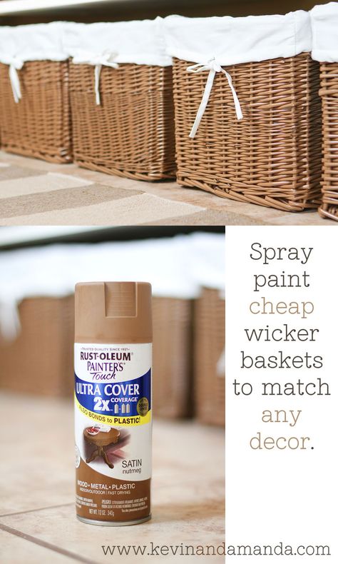 Spray paint cheap wicker baskets to match any decor. Spray Paint Wicker, Pantry Makeover, Painted Wicker, Makeover Before And After, Paint Can, Wicker Basket, After Photos, Crafty Diy, House Tour