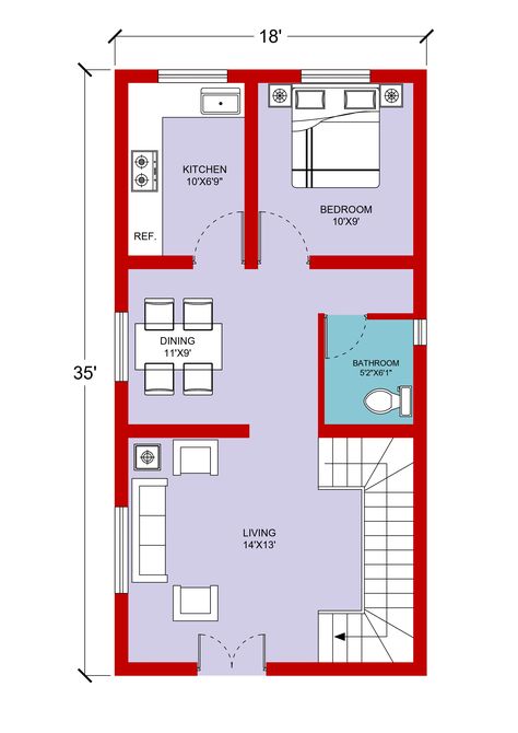 1 BHK PLAN size 18'X35' well furnished and dimensioned. 1 bedroom , living hall , dining area , kitchen , parking , toilet Contact for want such type of plans 9887086162 1bhk Plan Layout, 18x35 House Plan, One Bhk Plan, 1 Bhk Plan, 1bhk Plan, 1 Bhk House Plan, Dining Area Kitchen, South Facing House, 20x40 House Plans