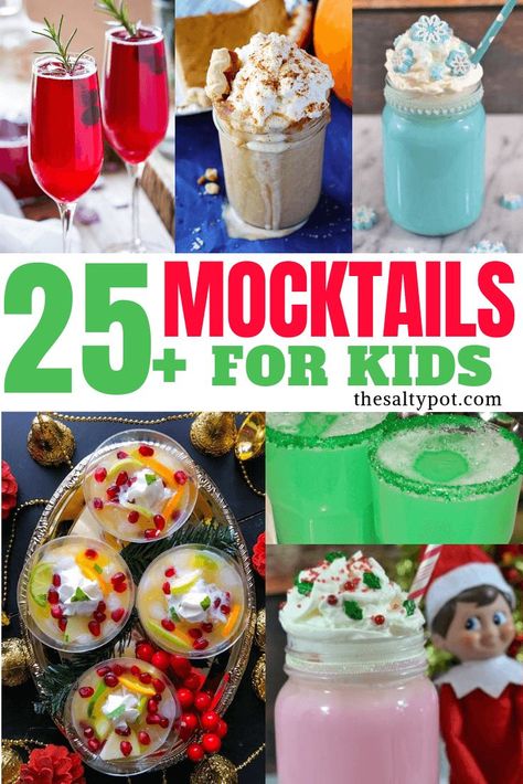 These awesome recipes for mocktails for kids are so delicious! The non alcoholic party drinks will bring a smile to every child (and maybe adult) for the festive season! Pin for Later! #mocktail  #holiday #christmas #drinks Cocktails For Kids, Kids Mocktails, Mocktails Recipe, Christmas Mocktails, Christmas Party Drinks, Kid Friendly Drinks, Party Drinks Alcohol, Kid Drinks, Mocktail Recipe