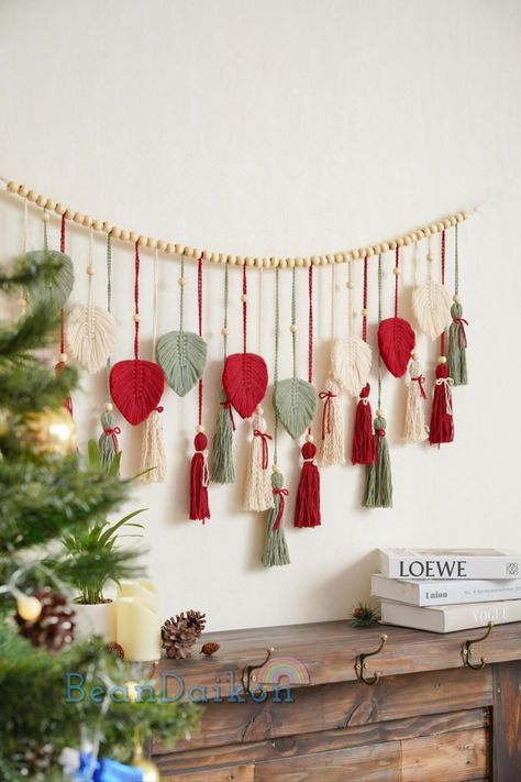 Boho Christmas Decor, Macrame Garland, Modern Wall Art, Modern Holiday Art, Nursery Decor Christmas Macrame Wall Hangings, Macrame Christmas Garland, Macrame Garland, Boho Christmas Decor, Wall Christmas Tree, Diy Christmas Garland, Bohemian Christmas, Macrame Christmas, Christmas Bunting