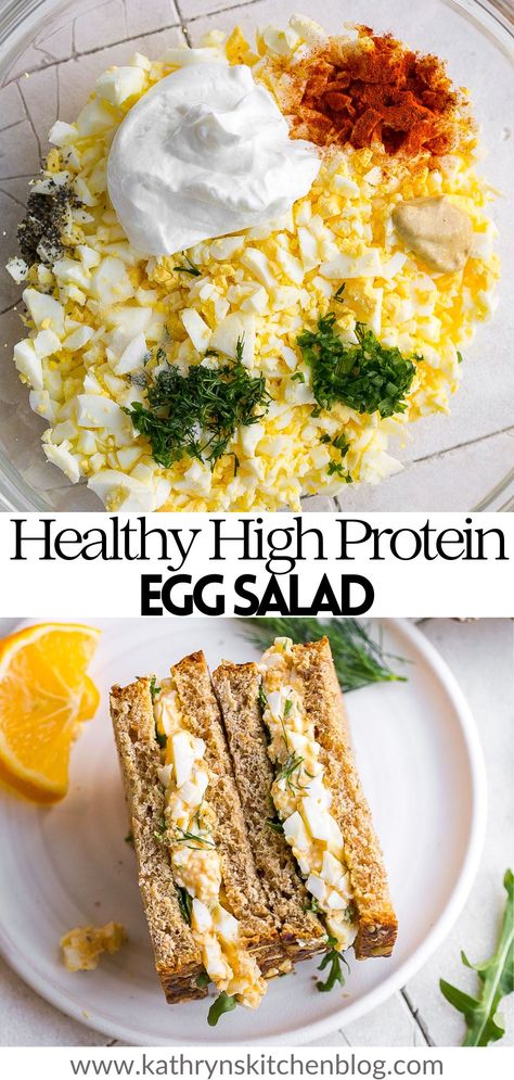 This Egg Salad with Dill is healthy, creamy, loaded with protein and perfect in a sandwich, on top of a salad, stuffed in a wrap, or use crackers to dip! Made in less than 10 minutes and can be made ahead of time so you have lunch prepped for the week to make it even easier. High Protein Egg Salad, Protein Egg Salad, Egg Salad With Dill, Salad With Dill, Protein Egg, Fitness Snacks, Protein Lunch, Healthy High Protein Meals, Healthy Lunch Meal Prep