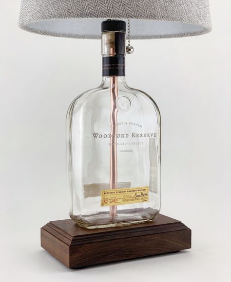 Woodford Reserve Bottle Lamp on Storenvy Whiskey Bottle Crafts, Old Liquor Bottles, Bottle Lamp Kit, Alcohol Bottle Crafts, Liquor Bottle Lamp, Liquor Bottle Crafts, Woodford Reserve, Wine Bottle Lamp, Glass Bottle Diy