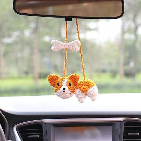 Car Mirror Hangers, Car Charms Rear View Mirror, Crochet Car, Car Hangers, Rear View Mirror Accessories, Crochet Bows, Mirror Hanging, Car Hanging, Crochet Decoration