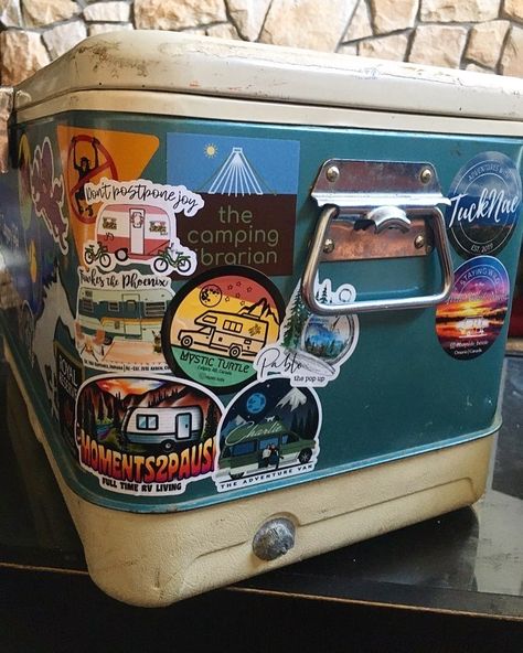 @rvstickerclub shared a photo on Instagram: “We love seeing where everyone puts their #rvstickerclub collection! @popupursula is displaying their stickers on their vintage cooler! 📬✉️…” • Jul 21, 2020 at 1:11pm UTC Yeti Cooler Stickers, Where To Put Stickers, Cooler Stickers, Vintage Cooler, Camping Coolers, Yeti Cooler, Art Of Manliness, Rv Living Full Time, Sticker Bomb