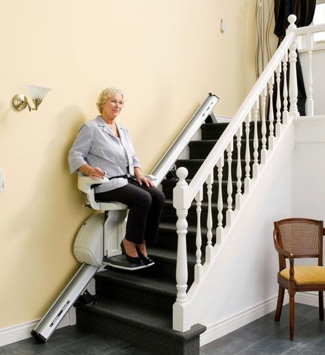 Abbey STAIRLIFTS : A lift designed for old and disabled people Stair Elevator, Stair Lifts, Stair Lift, Upholstery Fabric For Chairs, Toddler Chair, Lift Design, House Stairs, House Elevation, Universal Design