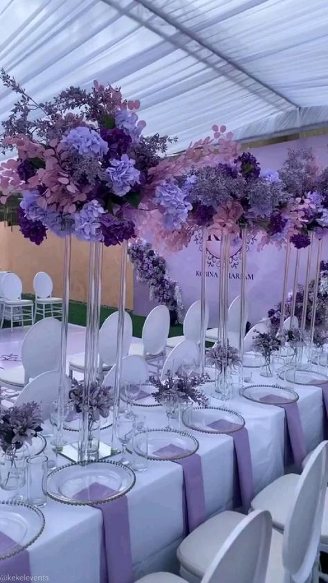 Purple Wedding Reception, Lavender Wedding Theme, Wedding Tent Decorations, حفل توديع العزوبية, Purple And Silver Wedding, Purple Wedding Decorations, Purple Wedding Theme, Dream Wedding Decorations, Quinceanera Decorations