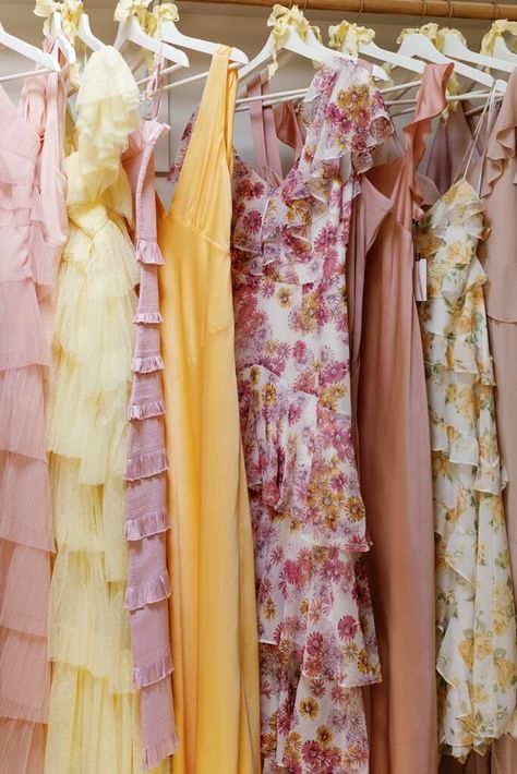 Pastel Wedding Aesthetic, Pink And Yellow Bridesmaid Dresses, Wild Flower Bridesmaid Dresses, Whimsical Bridesmaid Dresses, Multicolor Bridesmaid Dresses, Multi Colored Bridesmaid Dresses, Multicolored Bridesmaids Dresses, Floral Bridesmaid Dresses Mismatched, Mix Match Bridesmaid Dresses