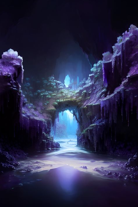 Fantasy Cavern City, Dark Caverns Fantasy Art, Crystal Cave Concept Art, Cavern Fantasy Art, Amethyst Cave Minecraft, Fantasy Cave City, Fantasy Cave Entrance, Fantasy Crystal Cave, Crystal Cave Fantasy Art