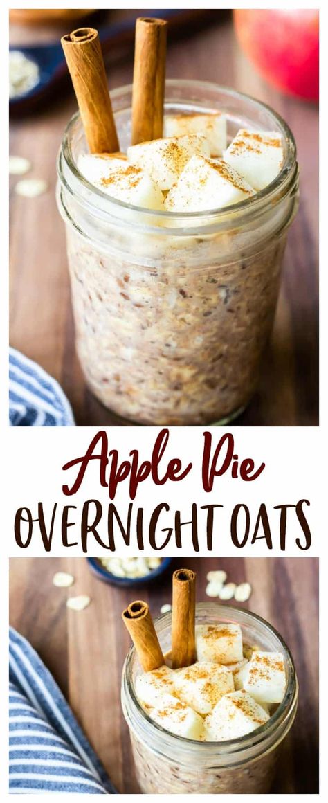 Apple Pie Overnight Oats are made with apples and cinnamon and spices. This easy oatmeal recipe takes just minutes to mix up at night, then wake up to delicious apple pie oats all ready for breakfast. You can enjoy this oatmeal cold out of the fridge, warmed, and on-the-go. | #overnightoats #oatmeal #applepieoats #breakfast #applepieoatmeal Apple Pie Overnight Oats, Easy Oatmeal Recipes, Night Oats, Apple Pie Oatmeal, Rich Breakfast, Breakfast Oats, Apples And Cinnamon, Protein Rich Breakfast, Oat Recipes Healthy