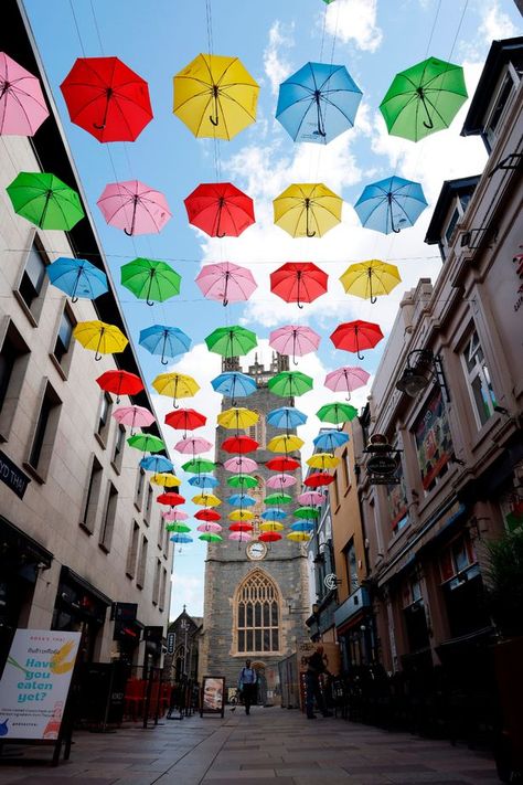 Street Installation, City Art Installation, Cardiff City Centre, Mini Umbrella, Colorful Umbrellas, Cardiff City, Year 11, Gcse Art, Visual Representation