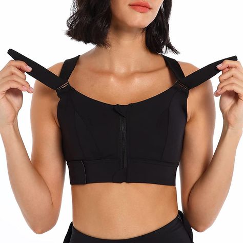 AGJMXX Workout Running Sports Bras for Women High Impact High Support Zip Front Adjustable Shoulder Straps Cross Back Crop Top1 Black, X-Large at Amazon Women’s Clothing store Front Zip Sports Bra, Hiit Training, Better Posture, Play Tennis, Yoga Bra, Sport Bh, Sport Bra, Brick Red, How To Do Yoga