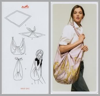 Pretty Tote Bags, Scarf Knots, Tie Scarf, Hermes Scarf, Scarf Tying, Wrapping Ideas, How To Wear Scarves, Sewing Bag, Diy Bag