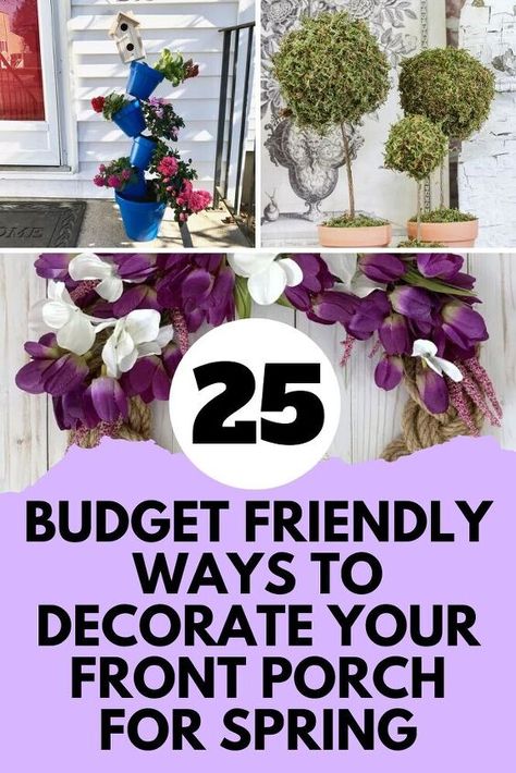 Decorate your outdoor space on a budget with these Spring DIY ideas. Wondering how to decorate your front porch for cheap? we love these quick DIY spring decorations. Front Porch Diy, Easy Spring Decor, Topsy Turvy Planter, Frugal Hacks, Garden Front Yard, Porch Diy, Spring Decor Ideas, Ideas For Front Porch, Front Yard Decor