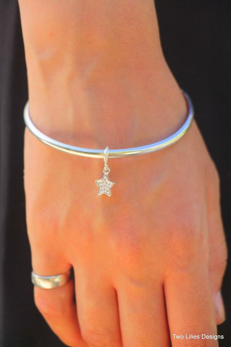 Silver Bangle Bracelet, Thick Women Bracelet, Sparkly Star Charm Jewelry, Bold Statement Bracelet, Sturdy Bangle Bracelet, Handmade Bracelet Bracelet Thick, My Little Star, Ladies Bangles, Silver Bangle Bracelet, Bracelet Metal, Women Bracelet, Star Bracelet, Silver Bangle Bracelets, Sterling Silver Bangles