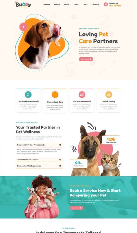 Pet Care Services Elementor Template Kit Pet Care Website Design, Dog Website Design, Pet Website Design, Pet Websites, Elementor Templates, Pet Advertising, About Us Page Design, Pet Magazine, Interactive Web Design