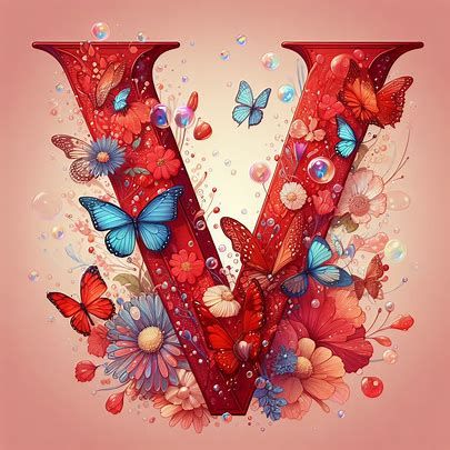 The letter "V" in hues of red with butterflies bubbles and flowers - Image Creator from Microsoft Designer V Letter Wallpaper, V Letter Images, V Letter, Letter Images, Flower Box Gift, Bella Bella, Alphabet Art, Army Girl, Letter V