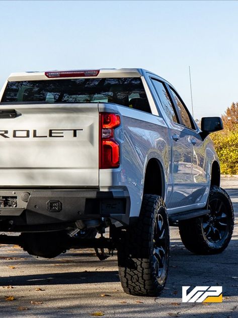 Rear angle photo of a white 2021 Chevy Silverado custom build Lifted Chevy Trucks, 2021 Chevy Silverado, Chevrolet Trucks Silverado, Chevy Silverado Accessories, Silverado Accessories, Custom Silverado, Chevy 1500, Future Trucks, Chevrolet Trucks