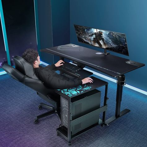 AmazonSmile : EUREKA ERGONOMIC Height Adjustable Computer Tower Stand, ATX-Case CPU Holder Under Desk Printer Cart Mobile PC Laptop Standing Table Home Office Gaming Accessories W Rolling Wheels & Mouse Pad, Black : Office Products Custom Gaming Desk, Computer Table Design, Home Office Gaming, Gaming Sofa, Pc Gaming Desk, Table Pc, Adjustable Computer Desk, Tower Stand, Computer Tower