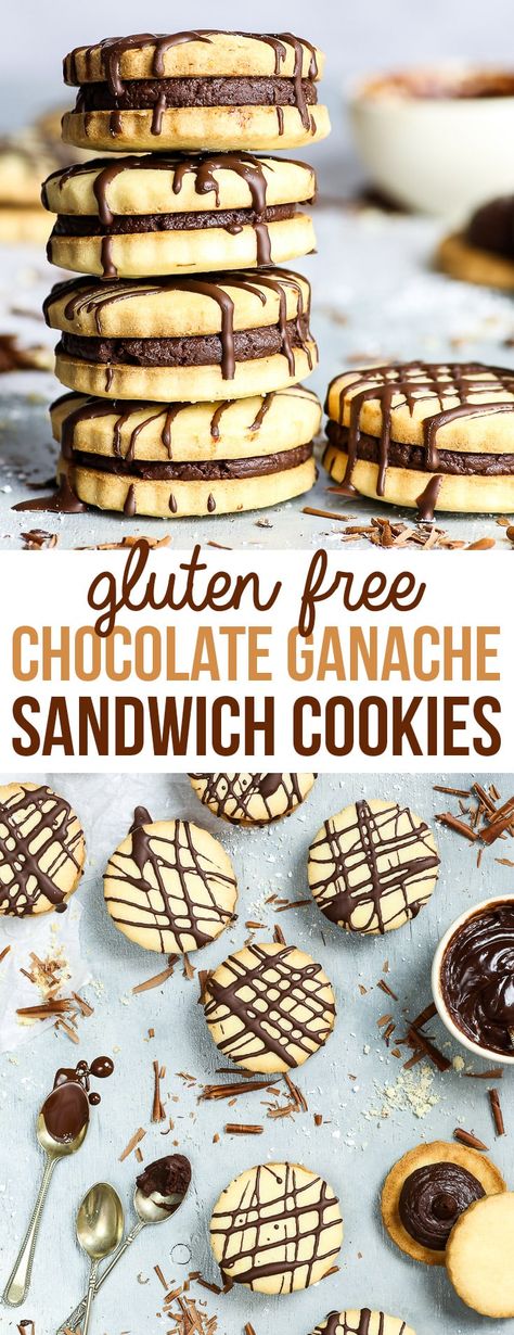 Gluten Free Chocolate Sandwich Cookies - You’ll love these gluten free chocolate sandwich cookies, with their decadent, rich dark chocolate ganache filling and the crumbly, buttery gluten free cookies. They’re super simple to make and look absolutely amazing – like something straight out of a food magazine! Easy gluten free dessert recipe. Chocolate cookies. Cookie sandwich. #glutenfree #recipe #cookies #chocolate #dessert #food Gluten Free Milano Cookies, Easy Gluten Free Dessert, Gluten Free Cookie Bars, Gluten Free Chocolate Recipes, Gluten Free Dessert, Glutenfree Recipe, Ganache Filling, Recipe Cookies, Chocolate Ganache Filling