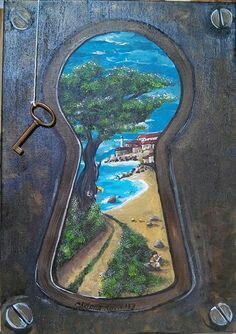 Key Whole Drawings, Artist Models Painting, Keyhole Painting Ideas, Key Hole Drawing Ideas, Through The Keyhole Art, Keyhole Art Ideas, Keyhole Art Drawing, Through A Keyhole Drawing, Key Hole Drawing