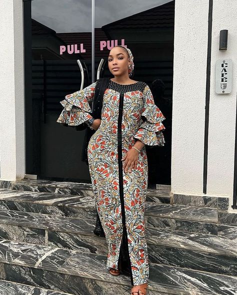 2022 Latest and Elegant Hausa Styles for Ankara. - Ladeey A Shaped Ankara Long Gown, African Long Gown Styles, Ankara A Shape Long Gown Styles For Women, Ankara A Shape Gown For Women, Hausa Fashion Styles, Latest A Shape Ankara Gown, Latest A Shape Gown Ankara Long, A Shape Gown Ankara Long For Women, A Line Ankara Long Gown Styles