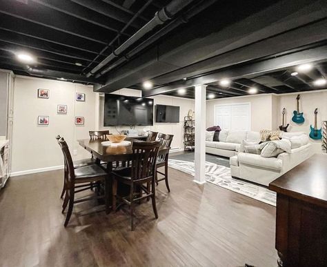 #homedecor #diy #basementideas #basementguide Low Cost Basement Ideas, Sectioning Off Basement, Basement Wall Color Ideas With Black Ceiling, Half Finished Basement Ideas, Basement With Black Ceiling, Basement Wall Ideas Without Drywall, Diy Basement Ideas Unfinished, Unfinished Basement Ideas On A Budget, Basement Master Suite Ideas