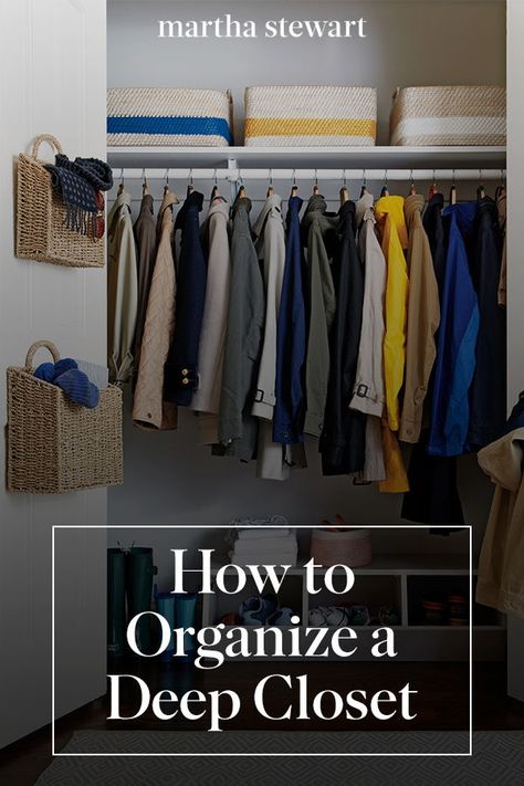 How to Organize a Deep Closet | A deep closet can be a hard space to optimize because there are parts that out of arms reach-and it's easy for it to become a catch-all for just about anything.  Here is some of our best expert advice for organizing a deep closet-and harnessing its full storage potential-no matter what room it's in.  #organization #closeorganization #organizingtips #marthastewart Organizing Deep Closets, Small Deep Closet, Organizing A Small Closet, Small Closet Organization Ideas, Dresser Alternative, Wonderland House, Deep Closet, Closet Organisation, Closet Organization Ideas