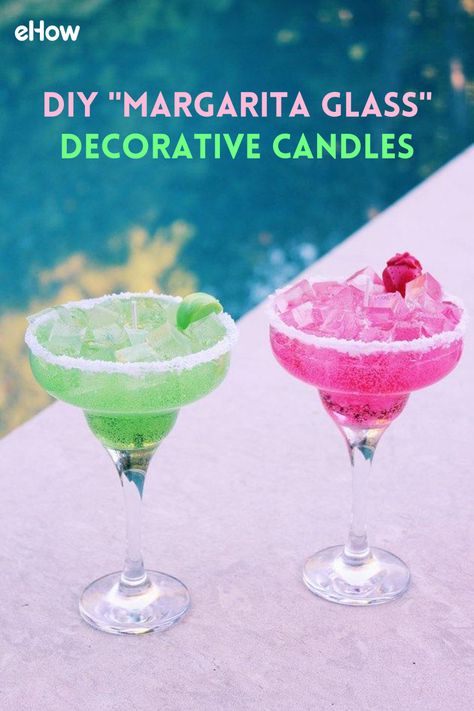 It looks like you could use a margarita — a margarita candle, to be exact. No, you can't drink these delightfully realistic-looking candles, but they can sure get you in the south of the border spirit. Made from clear gel wax poured into actual margarita glasses, these candles even come on the rocks with salt, with the ice cubes and salt also made of wax. Margarita Candle Diy, Margarita Glasses Diy, Alcohol Candles, Diy Margarita, Gel Candle Diy, Diy Candles To Sell, Sundae Candles, Margarita Candles, Gel Wax Candles