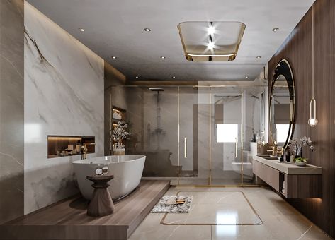 Luxury Bathroom Master, Art Deco Style Interior, Bathrooms Luxury, Modern Luxury Bathroom, Luxury Master Bathrooms, Art Deco Bathroom, Bathroom Decor Luxury, Mansion Interior, Big Bathrooms