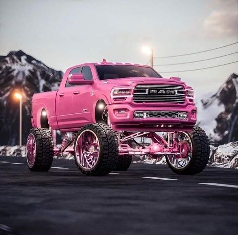 Pink Lifted Trucks, Pink Chevy Trucks, Pink Chevy, Jacked Up Truck, Big Ford Trucks, Stuff To Buy, Customised Trucks, Trucks Lifted Diesel, Pink Truck