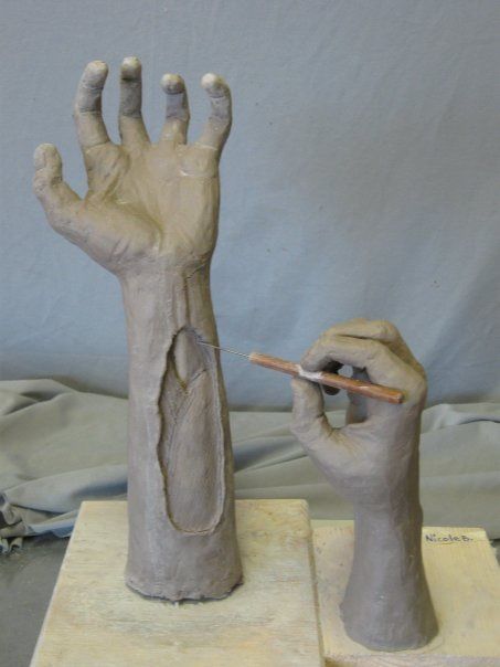 Clay hands interacting Hand Sculpture Art, Holding Hands Sculpture, Gcse Clay Project, Plaster Hands Ideas, Nonfunctional Ceramics, Hand Sculpture Clay, Hands Interacting, Funny Clay Ideas, Hand Sculptures