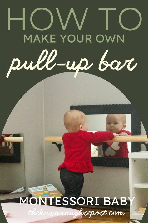 Learn the benefits of using a Montessori pull-up bar to enhance your baby's gross motor skill development! Discover how a simple DIY project can have a significant impact on their strength building and overall development. Montessori Bar And Mirror, Montessori Ballet Bar, Diy Montessori Mirror, Montessori Mirror And Bar, Montessori Pull Up Bar, Diy Pull Up Bar, Montessori Infant, Ballet Bar, Baby Play Areas