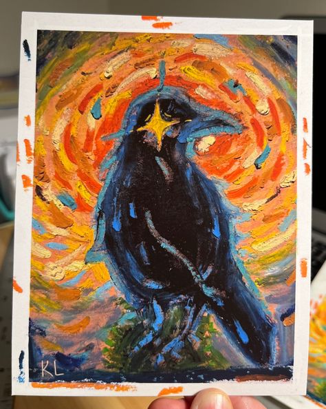 5.75"x4.5" digital print of my original oil pastel drawing. Sketch With Oil Pastel, Crow Oil Pastel, Space Drawing Oil Pastel, Impressionism Digital Art, Oil Pastel Dinosaur, Oil Pastel Pop Art, Weird Oil Pastel Art, Abstract Art With Oil Pastels, Oil Pastel Halloween Art