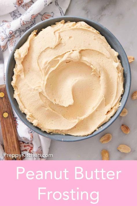 Whip up this Homemade Peanut Butter Frosting in less than 10 minutes for a delicious topper on your favorite cake or cupcakes. It takes just a few simple ingredients to make this silky smooth and easily pipeable or spreadable frosting! Peanut Butter Frosting Easy, Homemade Peanut Butter Frosting, Fondant Frosting, Pb Frosting, Homemade Frosting Recipes, Peanut Butter Frosting Recipe, Peanut Butter Icing, Oatmeal Cream Pies, Cake Frosting Recipe