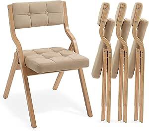 HOMEFUN Folding Chairs with Cushion, Wooden Padded Folding Chairs 4 Pack, Portable and Assembled Folding Dining Chair for Guests Kitchen Office Wedding and Party, Khaki Extra Seating For Holidays, Comfortable Dining Room Chairs, Cottage Homestead, Padded Folding Chairs, Folding Dining Chairs, Stackable Dining Chairs, Rockaway Beach, Guest Chair, A Frame Cabin